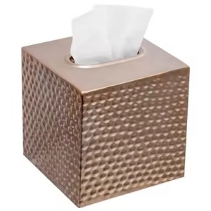 Boîte à mouchoirs en bois d'acacia avec incrustation élégante en laiton, nouveauté, décoration d'intérieur ou de bureau - Product Image 2