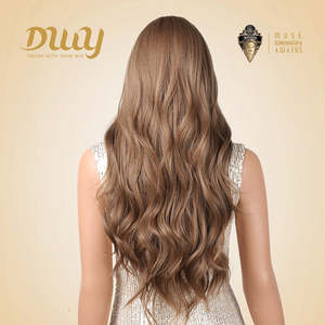 Sunday-DWY Light Caramel Blonde Wavy Synthetic <b>Wig</b> with Bangs US Only-Light Brown Lace - Product Image 5