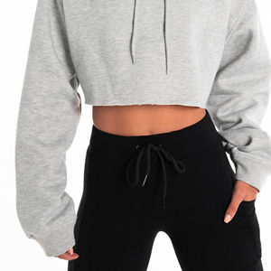 Meilleure vente XS coton à manches longues pull-over crop top logo personnalisé sweats à capuche de sport d'hiver brodé OEM tricoté capuche surdimensionnée - Product Image 5