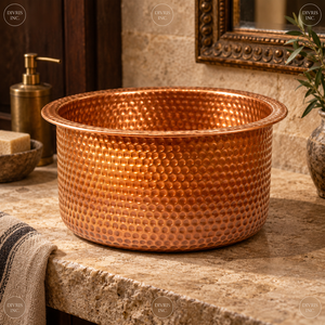 Bañera de Pedicura de Cobre Redonda con Acabado Martillado, Drenaje Manual, para Uso en Salón - Product Image 2