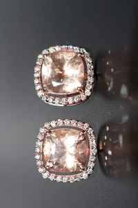 Haute qualité 14K or Rose Morganite boucles d'oreilles diamant Accents Design élégant pour les cadeaux de fiançailles de mariage des femmes - Product Image 3