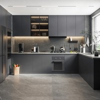 Armoires de cuisine peintes en bleu sur mesure, design moderne, résistantes à l'eau, installation facile