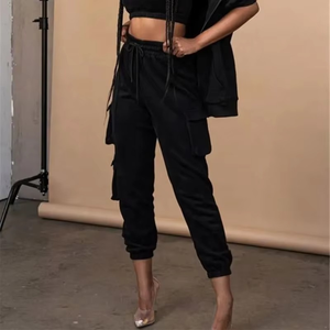 กางเกงจ็อกเกอร์คาร์โก้ลำลองเอวกลางสำหรับผู้หญิง ระบายอากาศได้ดี ทรงตรง ดีไซน์ปกติ เอวยางยืด ลายเรียบ - Product Image 2