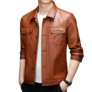 Meilleures ventes Veste en cuir pour homme avec col montant, coupe-vent et revêtement Logo personnalisé Nouveau style Meilleur prix OEM personnalisé - Product Image 1
