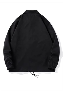 Veste d'entraîneur vierge grande taille avec logo personnalisé pour hommes Col montant en toile Logo avant Imperméable Coupe-vent Respirant Noir Hiver - Product Image 3