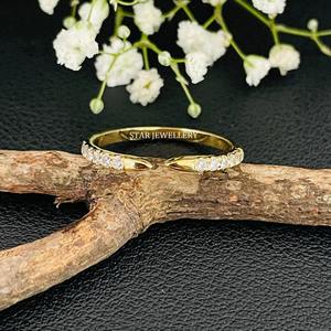 Bague de mariage en or massif 14 carats sertie de diamants pavés, bijoux de luxe pour femmes chrétiennes - Product Image 1