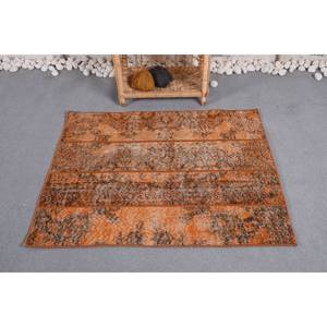 Tapis Patchwork en Laine Vintage de 2.9X3.6 pieds Orange Marron Fait à la Main Rectangle Couloir Design pour Salon Chambre Support en Latex - Product Image 1