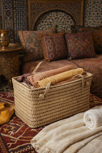 Cesta de Almacenamiento de Hojas de Palma Marroquíes Hechas a Mano al por Mayor, Cesta Tejida Natural con Asa para Ropa, Ecológica y Ahorradora de Espacio para el Hogar - Product Image 2