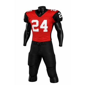 Ensemble d'uniformes de football américain personnalisés, maillot rouge et pantalon rembourré noir, kit d'équipe de football américain - Product Image 1
