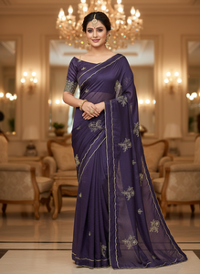 Sari de Seda Suave con Elegante Trabajo Artesanal de Perlas Katdana, Estilo Bollywood, para Fiestas, Largo hasta el Suelo, con Blusa a Juego para una Elegancia Atemporal - Product Image 3