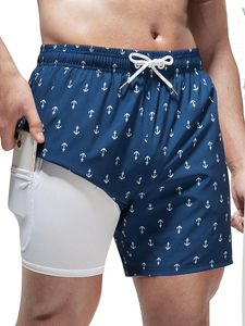 Short de bain pour homme à séchage rapide, respirant, antibactérien, imperméable, protection UV, léger, taille mi-haute élastique, imprimé floral - Product Image 6