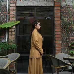 Femmes durable Ramie Slouch cravate vestes motif à carreaux tissé coton avant rabat bouton décor automne hiver été traité - Product Image 3