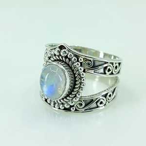 925 Sterling Silver Rainbow Moonstone <b>Statement</b> <b>Ring</b> Handmade Boho June Birthstone Jewelry Inlay Perfect Gift for Her Birthday - Product Image 2