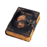 Journal gothique en cuir avec crâne de corbeau magique Spiral Witchcraft Spellwork Notebook pour Halloween