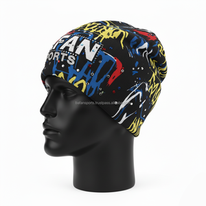 Haute densité 300 GSM acrylique tricot hommes Bonnet motif graphique vibrant Logo personnalisé pressé à la chaleur jacquard Bonnet bonnet - Product Image 3