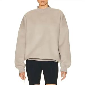 Oem Custom Embroidered Autumn/Winter <b>Long</b> Front Heavyweight Fleece Oversized Plain Mock Neck <b>Sweatshirt</b> <b>Women</b> - Product Image 1