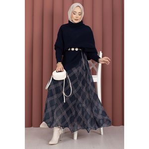 Suéter de Punto Asimétrico Azul Marino para Mujer, Transpirable, Diseño Casual Estampado con Logotipo Frontal para Invierno - Product Image 1