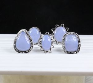 แหวนอัญมณีสีฟ้าธรรมชาติสุดสวยแหวนเงินดีไซน์สวยสำหรับผู้หญิง - Product Image 5