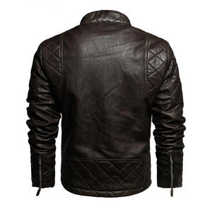 Chaqueta de cuero para hombre, estilo motociclista, cuello alto, corte ajustado, piel de oveja con tratamiento revestido, para otoño e invierno. - Product Image 6