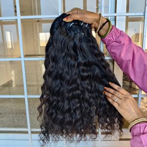 Extensiones de cabello humano virgen crudo 100%, paquetes rizados de templo indio, Color negro, proveedor de tejido sin enredos, cinta rizada ondulada - Product Image 3