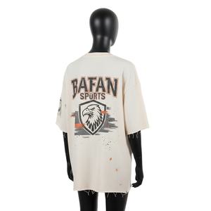 Camiseta Premium de Algodón para Mujer, Corte Holgado, Color Crema, Hombros Caídos, Estilo Urbano, Estampado Gráfico, Bajo Deshilachado, Camisetas Holgadas de Algodón para Mujer - Product Image 5