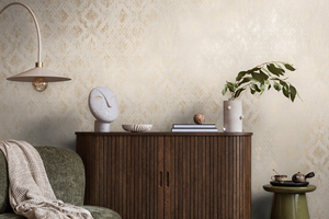 Made Germany European Damask <b>Wallpaper</b> Rolls White Gold Non Woven Vinyl Textile Structure Abrasion-Resistant Light Hotel - Product Image 2