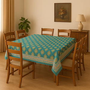 Jaipuri Nouvelle Arrivée Main Bloc Imprimé Coton Nappe Vert Jaune Floral Écologique Personnalisé pour La Maison ou Hôtel - Product Image 1
