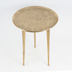 Embossed Design Aluminum Gold Plated Side <b>Tables</b> Medium Size Side <b>Table</b> <b>With</b> 3 Legs for Room Hall Decoration - Product Image 1