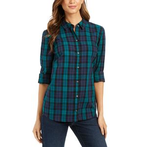 Camicia Casual da Donna Charter Club in Cotone a Quadri, Flanella Nera, Taglie Libere XL-4XL, Mezza Manica con Ricami in Pizzo - Product Image 1