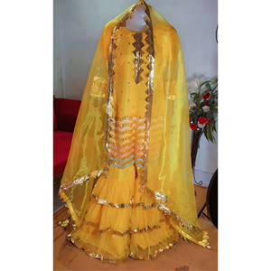 Elegante Vestido Estilo Garara con Corte en A, Hecho a Mano con Tela de Chifón, Cintura Natural, Manga Corta y Volantes para Ocasiones Festivas - Product Image 6
