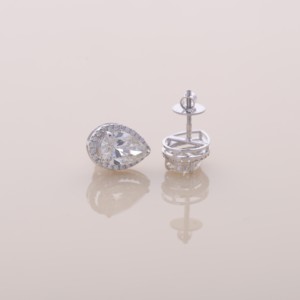 IGI Certified Lab Grown White Diamond Pear Cut Halo Stud Earrings 14K Yellow / White / Rose Gold Luxury Earrings - Product Image 5