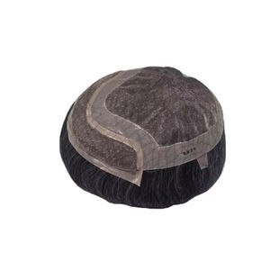 Perruque en cheveux humains à dentelle frontale mono, cheveux chinois vierges Remy, patchs de cheveux, lisses crépus, vague profonde, 1b+gris - Product Image 1