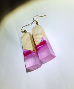 EARRING Hot Gold Foil <b>Black</b> White Resin <b>Heart</b> Shape Square Round Geometric Wooden Resin Drop Earrings - Product Image 6