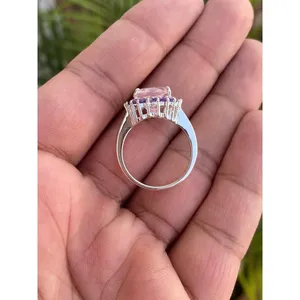 <b>925</b> <b>Silver</b> Vintage <b>Ring</b> <b>with</b> Rose Quartz & Amethyst Rhodium & Gold Plated Bezel Setting Men's Jewelry Gift - Product Image 6