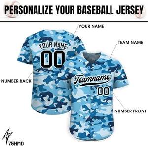 Camiseta de béisbol de camuflaje personalizada: nombre, nombre y número de equipo personalizado, camisa con botones de camuflaje para hombres, mujeres y jóvenes - Product Image 2