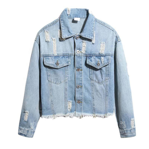 Veste en jean déchirée de style automne/hiver pour femmes, streetwear personnalisé de haute qualité, décontractée, écologique, respirante, 100% coton - Product Image 1