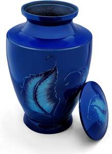 โกศสำหรับผู้ใหญ่ขนนกสีฟ้าขนาดใหญ่สำหรับขี้เถ้าของมนุษย์ดีไซน์แบบดั้งเดิม - Product Image 3