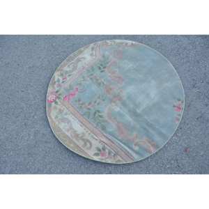 Alfombra Turca Clásica Azul y Rosa Vintage de 3.8 x 3.8 pies, Ecológica, de Pelo Medio, Diseño Patchwork, Base de Látex, Decoración para Comedor - Product Image 2