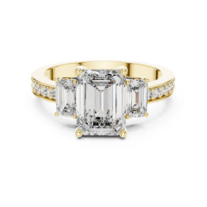 Bague en or jaune 14 carats avec émeraude et diamant rond de laboratoire pour femmes |   Bague de fiançailles |   Nouveau diamant cultivé - Product Image 1