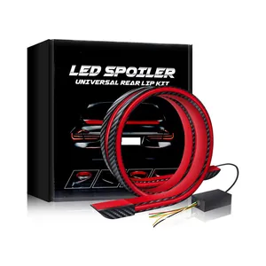 Red LED 1.3M Universal Spoiler Rubber Carbon Fiber Pattern Black Car Tail Light Strip Bar