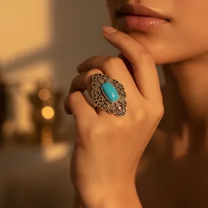 Anillo de cóctel vintage de plata 925 con piedra turquesa y engaste de marcasita para mujer, joyería de uso diario. - Product Image 2