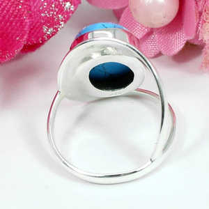 Boho <b>Statement</b> <b>Ring</b> Synthetic Blue Turquoise Gemstone Oval Cabochon 14x10mm 92.5 Sterling <b>Silver</b> Platinum Plated Rhodium Fine - Product Image 1