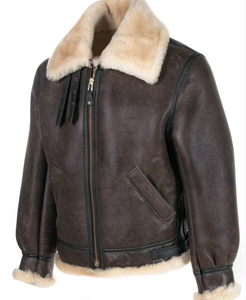 Chaqueta de piel de vaca auténtica para hombre de invierno 2024 con cuello de piel Sherpa Shearling y cierre de cremallera chaqueta de piloto cálida de piel sintética - Product Image 1