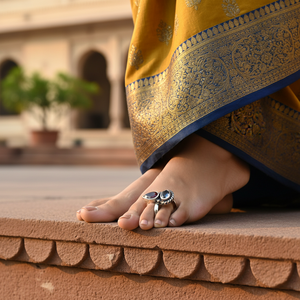 "Gold-Plated 925 <b>Silver</b> Gemstone <b>Toe</b> <b>Rings</b> for Women's Daily & Wedding Wear" - Product Image 3