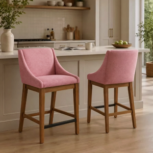 Tabouret de bar moderne rembourré avec pieds en bois et dossier solide pour salle à manger, îlot de cuisine, café - Product Image 1