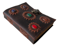 Journal en cuir véritable intégré à cinq pierres Wiccan Antique Deckle Edge Notebook Journal scolaire fait à la main avec serrure en laiton Antique C