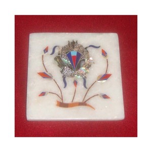 Square <b>Set</b> White Alabaster Marble Inlaid <b>Coaster</b> <b>Set</b> for Home Decoration and Corporate Gifts Purpose - Product Image 1