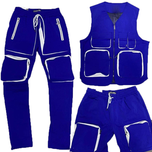 Dos piezas negro bolsillos estilo callejero logotipo personalizado hombres chándal chaqueta y pantalones conjuntos chándal pantalones cortos conjunto hombres - Product Image 6