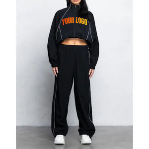 Venta al por mayor Pantalones de chándal Trajes de Jogger Chándal en blanco Conjunto de sudor Pantalones de chándal de nailon de retazos personalizados para mujeres Damas - Product Image 6