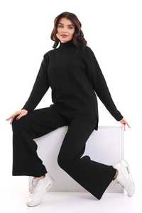 Conjunto de chándal de dos piezas de punto para mujer, conjunto de suéter y pantalón de gran tamaño de cuello alto liso de alta calidad, prendas de punto con textura suave - Product Image 6